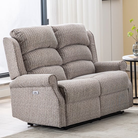 Product photograph of Warth Electric Fabric Recliner 2 Seater Sofa In Natural from Furniture in Fashion