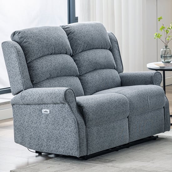 Product photograph of Warth Electric Fabric Recliner 2 Seater Sofa In Steel Blue from Furniture in Fashion