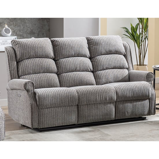 Product photograph of Warth Electric Fabric Recliner 3 Seater Sofa In Latte from Furniture in Fashion