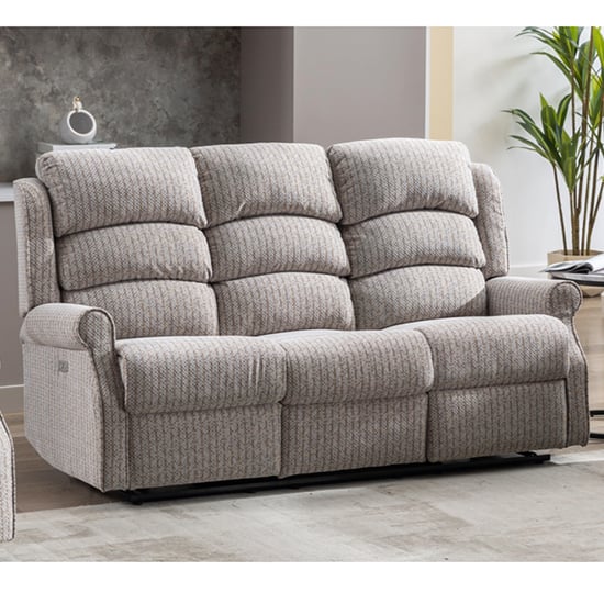 Warth Electric Fabric Recliner 3 Seater Sofa In Natural