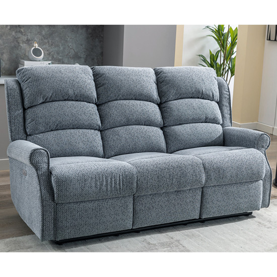 Product photograph of Warth Electric Fabric Recliner 3 Seater Sofa In Steel Blue from Furniture in Fashion