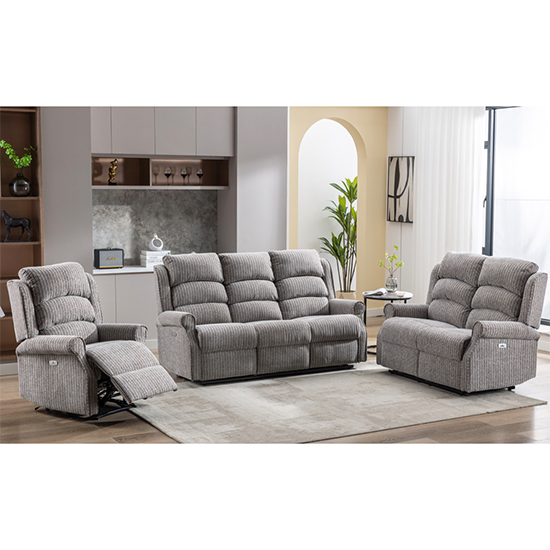 Warth Electric Fabric Recliner Sofa Suite In Latte