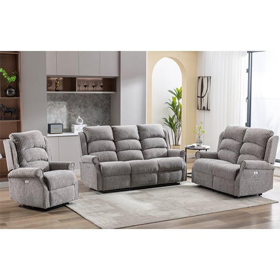 Warth Electric Fabric Recliner Sofa Suite In Latte