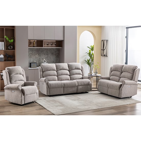 Warth Electric Fabric Recliner Sofa Suite In Natural