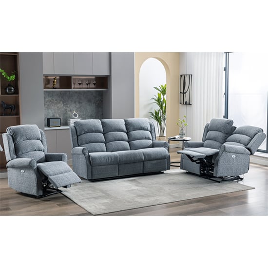 Read more about Warth electric fabric recliner sofa suite in steel blue