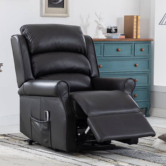 Product photograph of Warth Electric Leather Lift And Tilt Recliner Armchair In Black from Furniture in Fashion