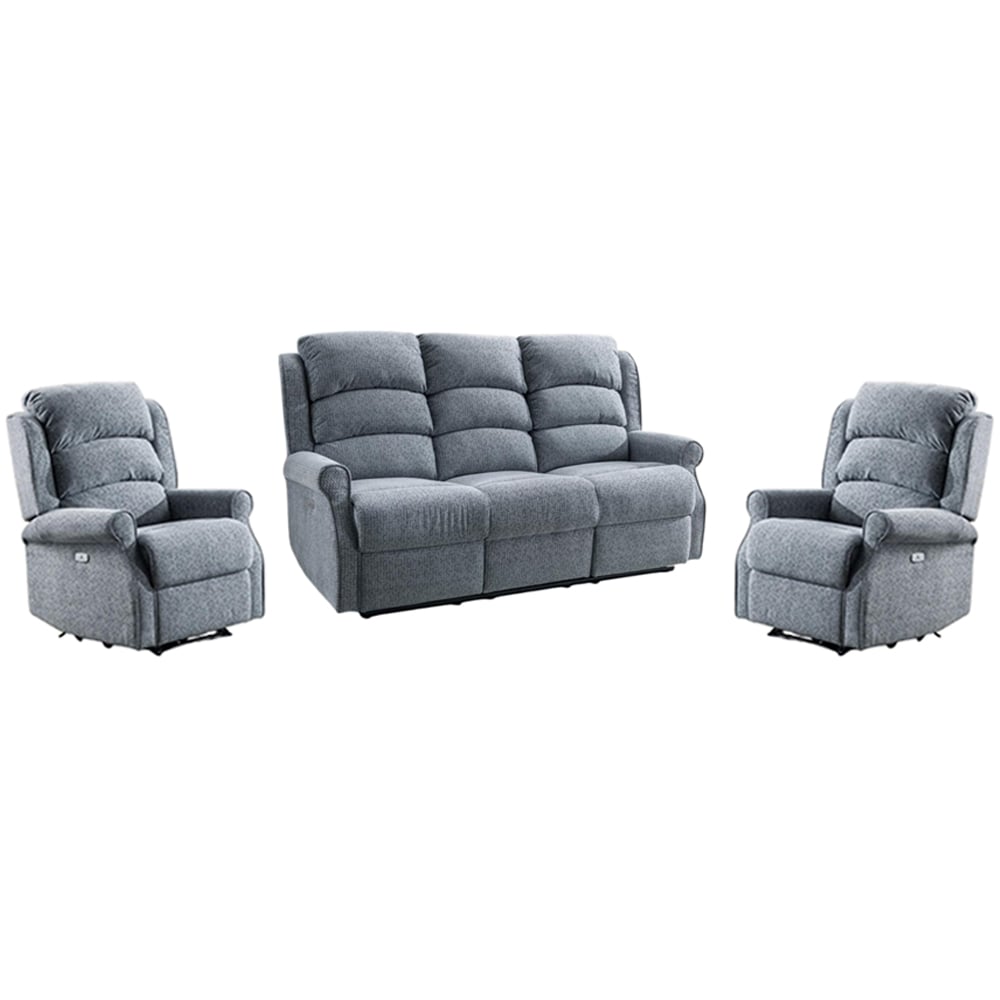 Warth Fabric Recliner 3+1+1 Seater Sofa Set In Steel Blue