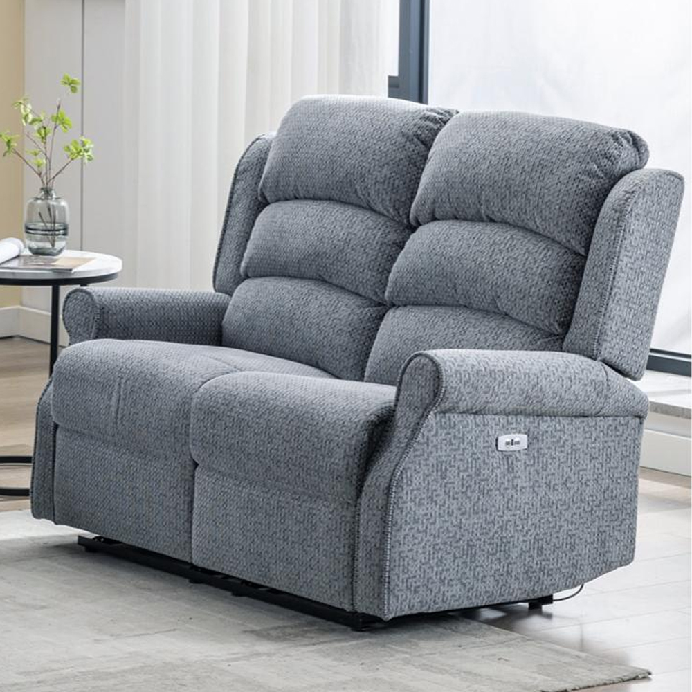 Warth Fabric Electric Recliner 3+2 Seater Sofa Set In Steel Blue