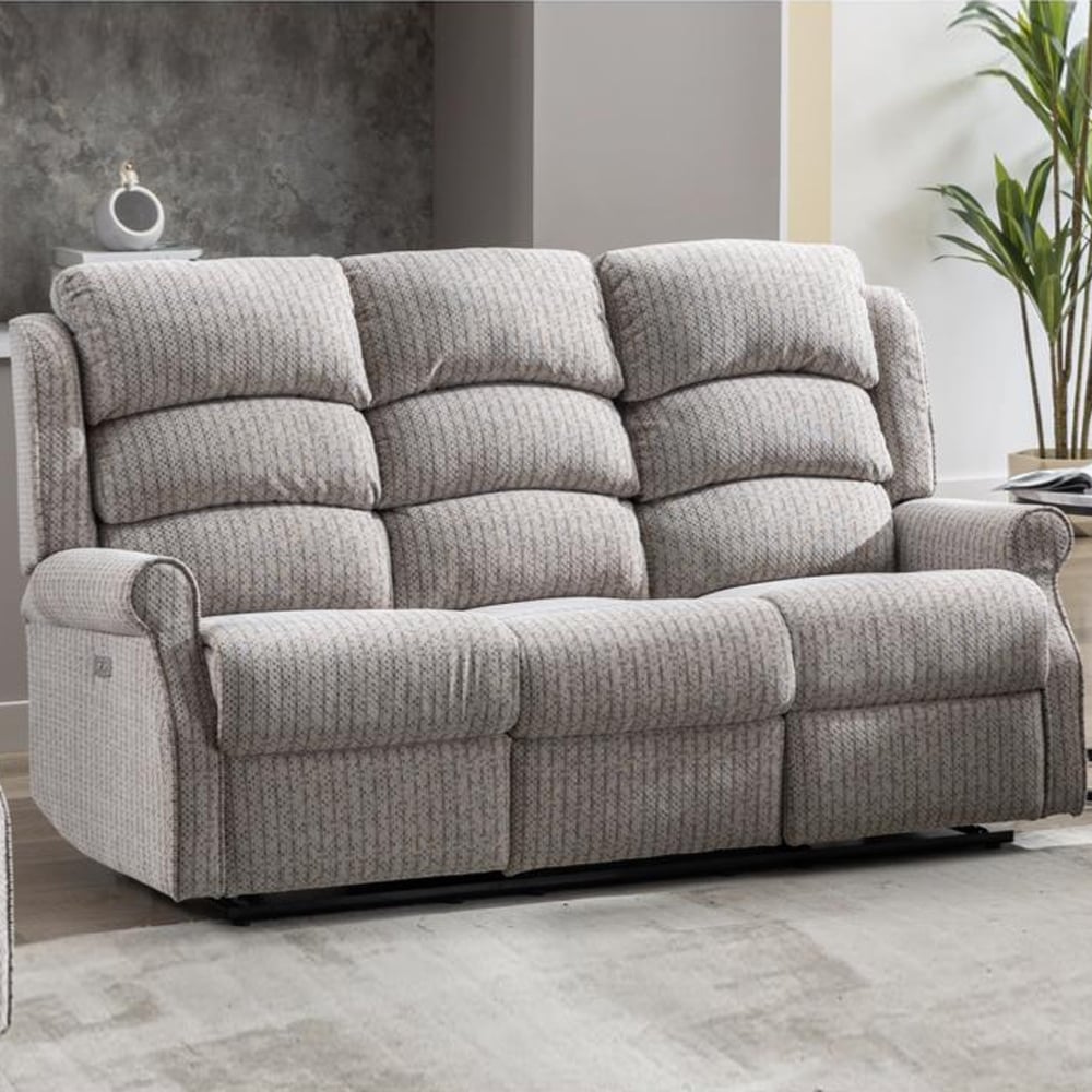 Warth Fabric Electric Recliner Sofa Suite In Natural