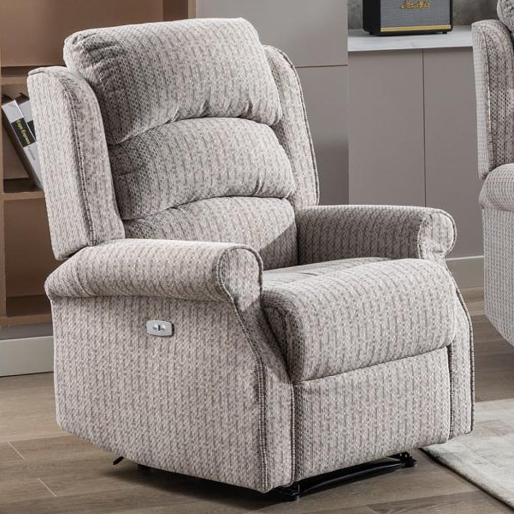 Warth Fabric Electric Recliner Sofa Suite In Natural