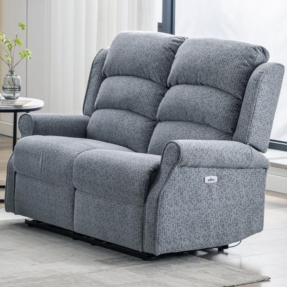 Warth Fabric Electric Recliner Sofa Suite In Steel Blue
