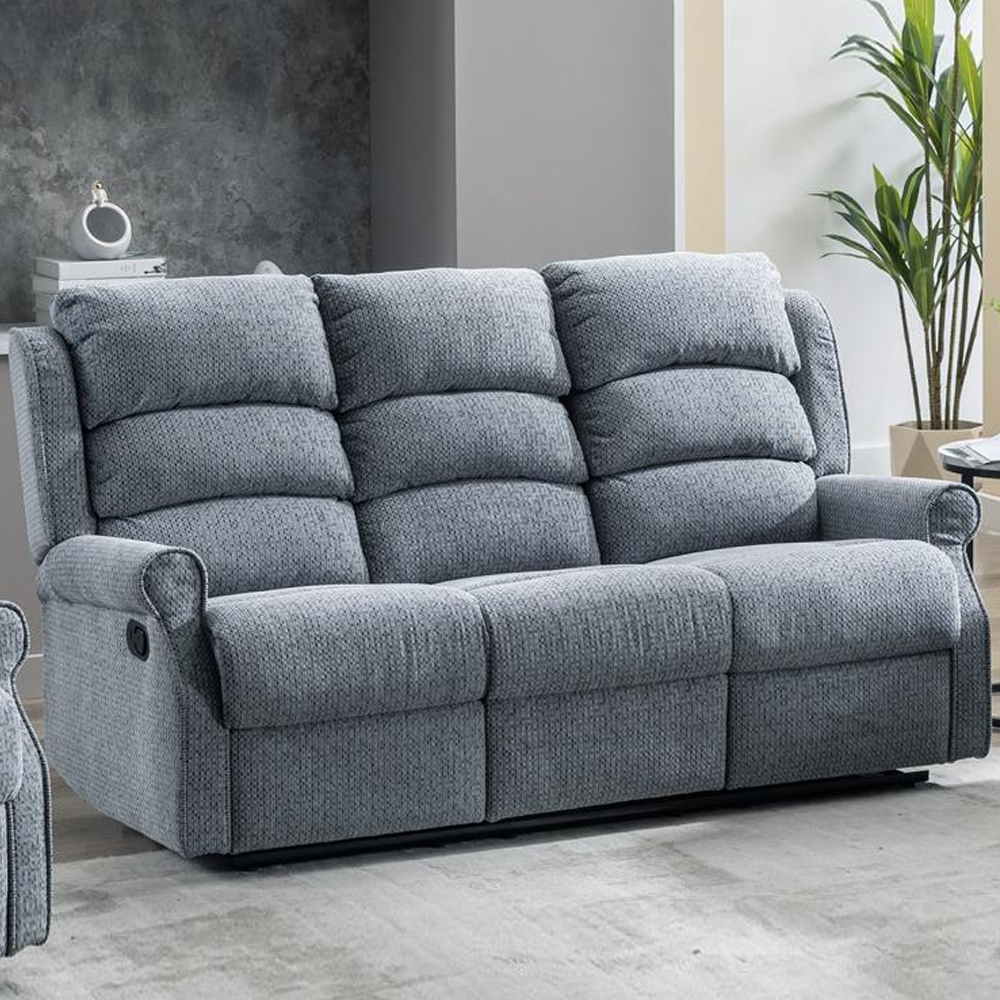 Warth Fabric Recliner 3+2 Seater Sofa Set In Steel Blue