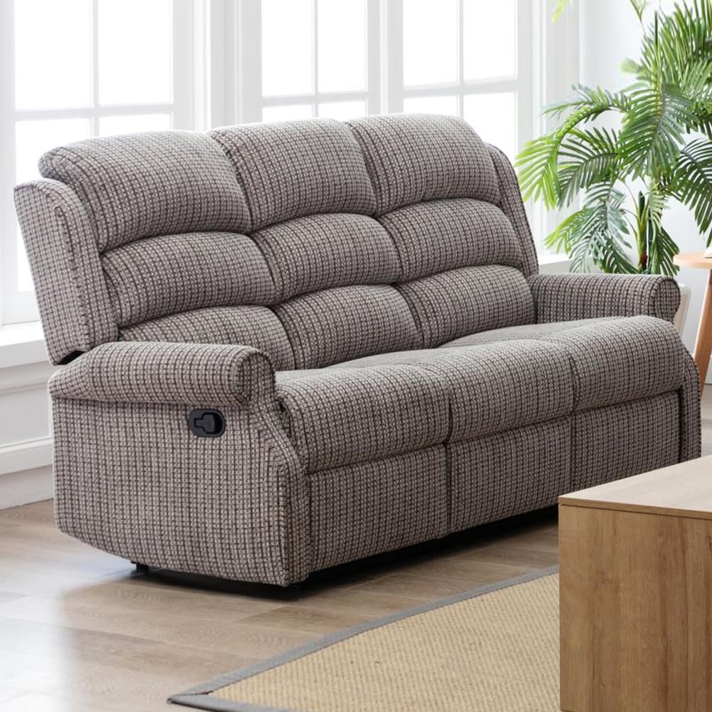 Warth Fabric Recliner 3 Seater Sofa In Latte