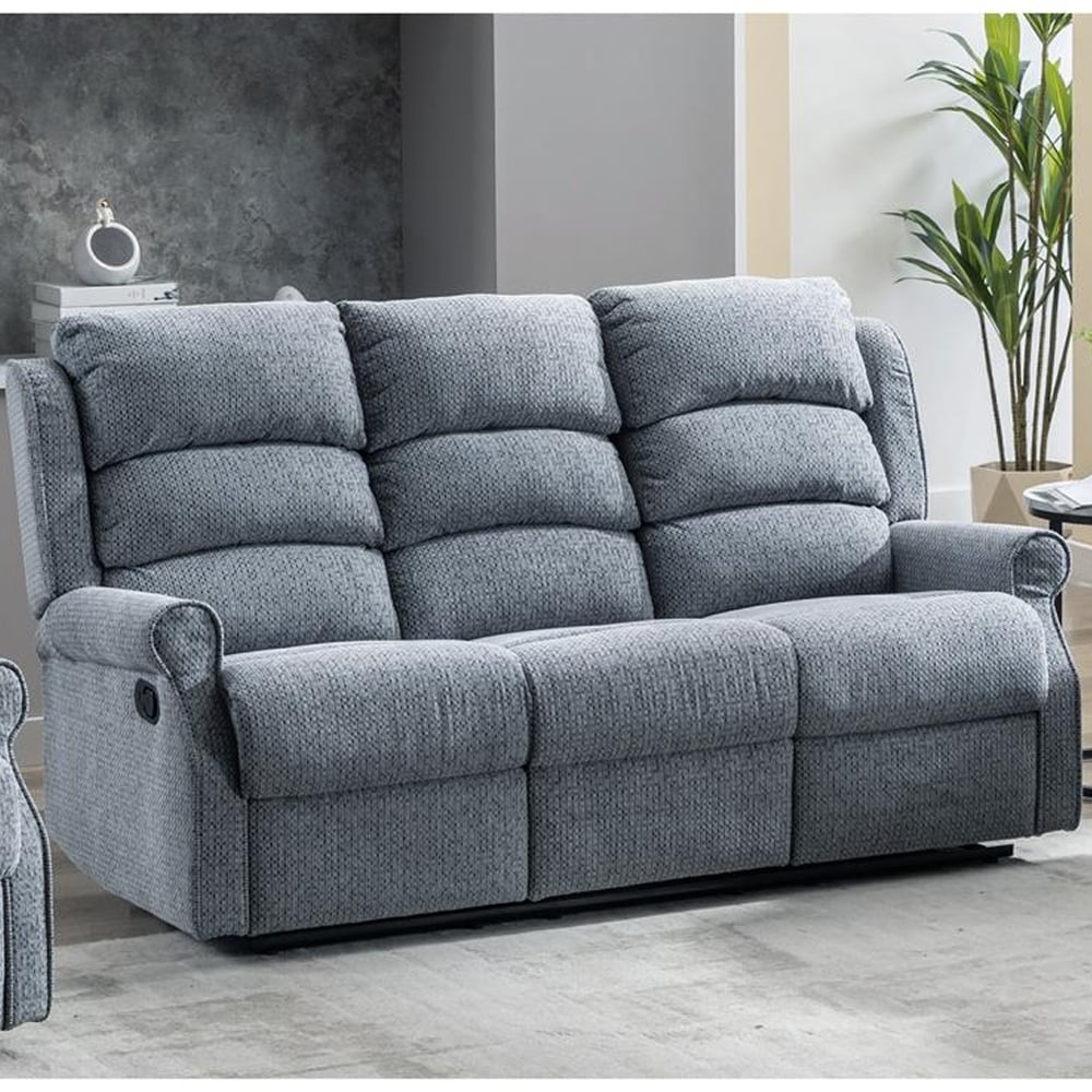 Warth Fabric Recliner Sofa Suite In Steel Blue