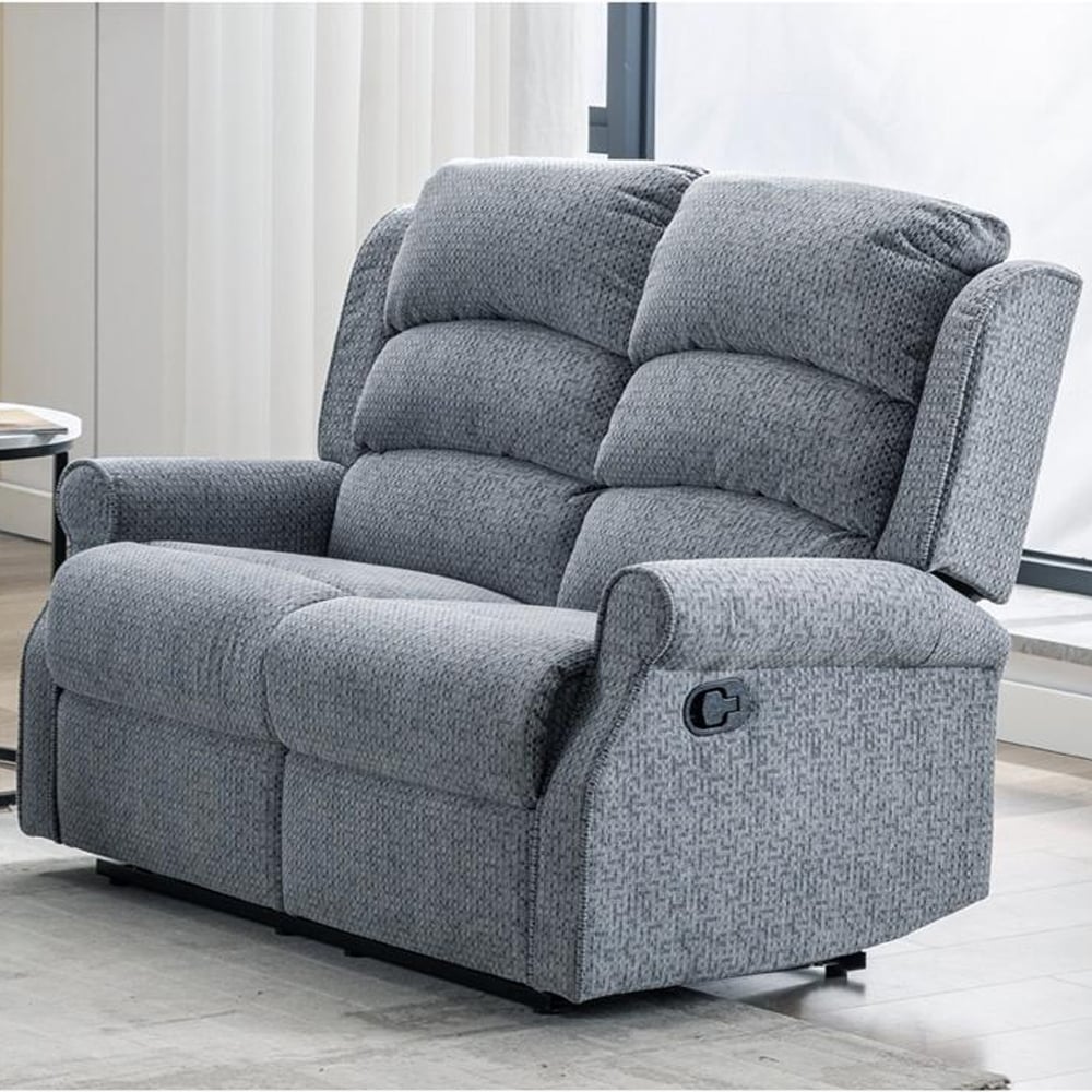 Warth Fabric Recliner Sofa Suite In Steel Blue