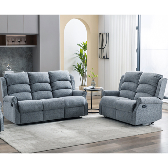 Product photograph of Warth Manual Fabric Recliner 3 2 Sofa Set In Steel Blue from Furniture in Fashion
