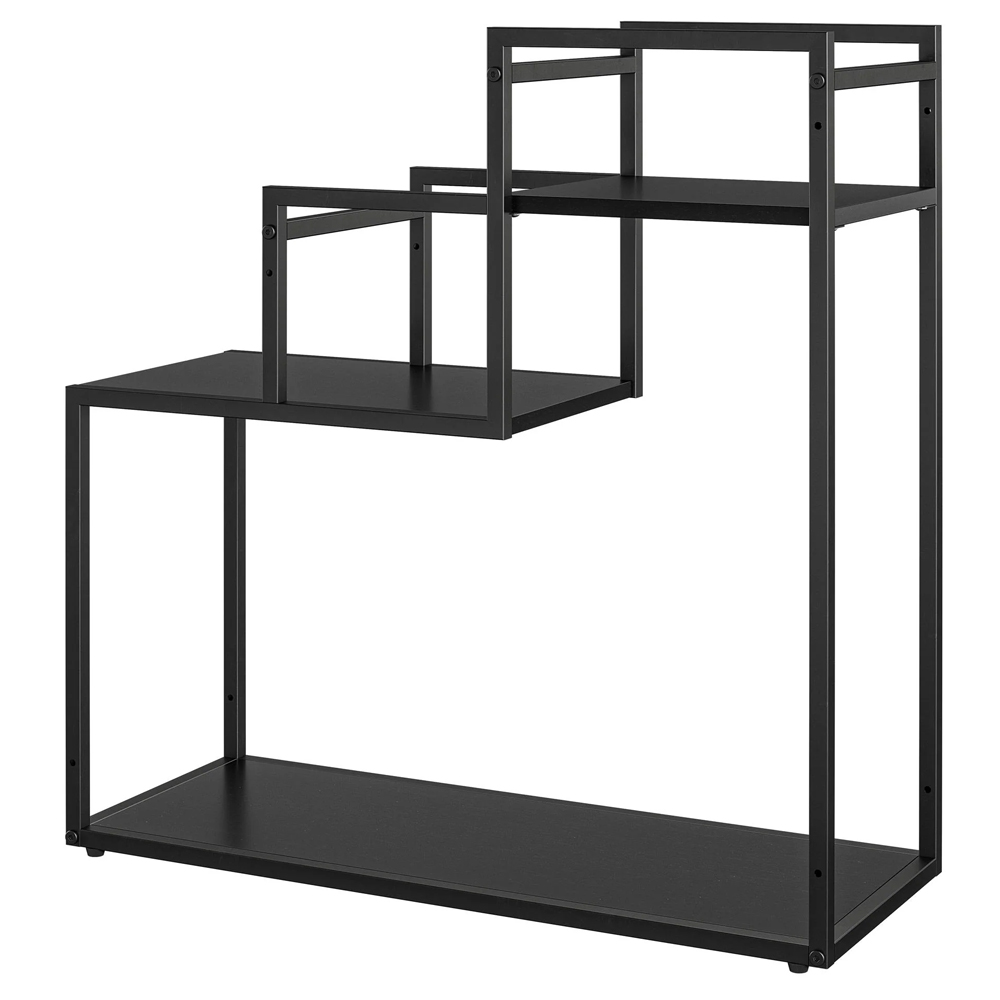 Warton Wooden Plant Stand With Metal Frame In Black