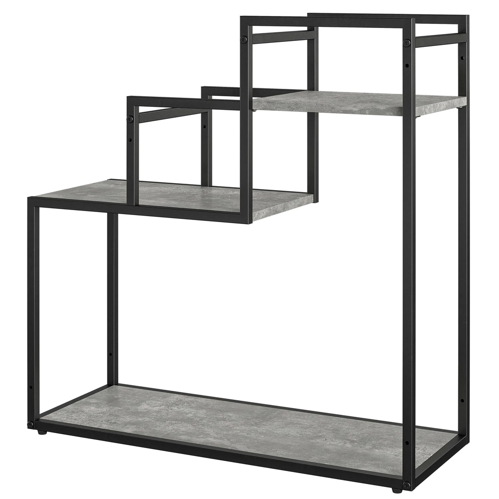 Warton Wooden Plant Stand With Metal Frame In Light Concrete
