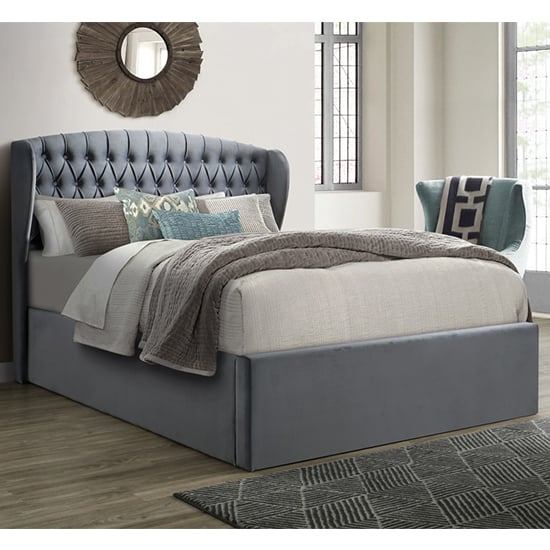 Product photograph of Warwick Velvet Ottoman Storage Double Bed In Grey from Furniture in Fashion