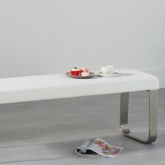 Carino Medium Faux Leather Dining Bench In White Furniture in Fashion