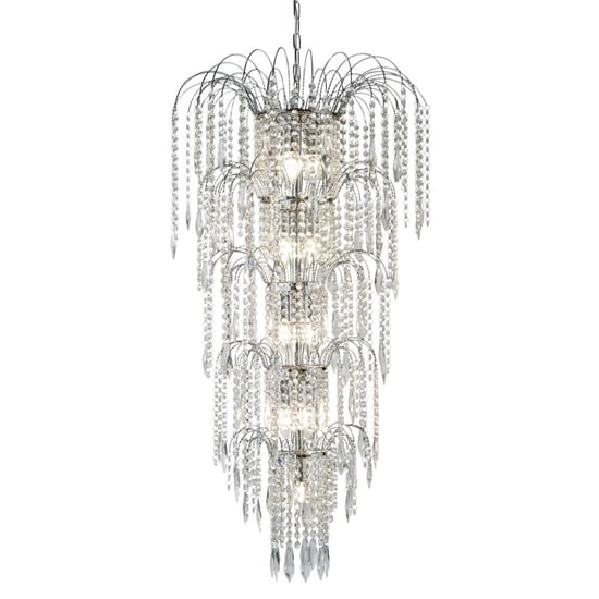 Photo of Waterfall 13 lights crystal tier pendant light in chrome
