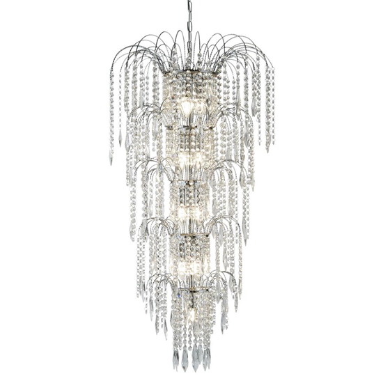 Waterfall 13 Lights Crystal Tier Pendant Light In Chrome