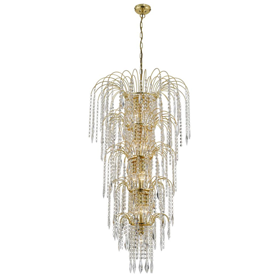 Read more about Waterfall 13 lights crystal tier pendant light in gold