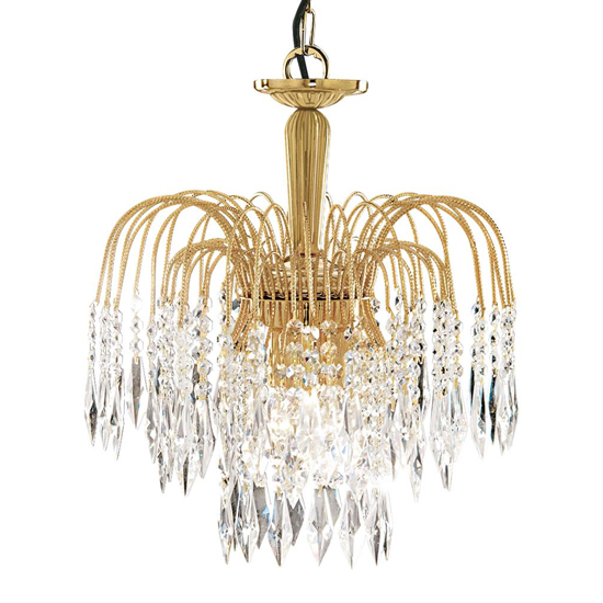 Waterfall 3 Lights Crystal Pendant Light In Gold