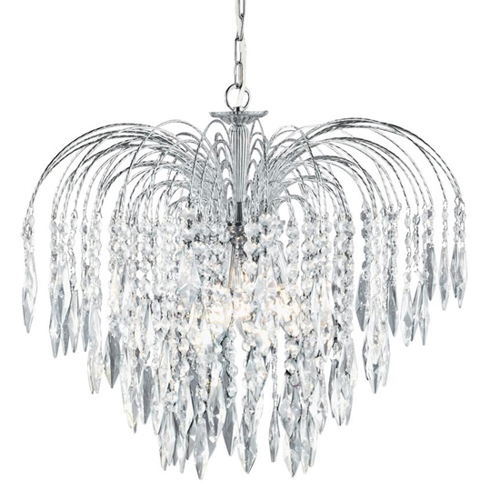 Waterfall 5 Lights Crystal Pendant Light In Chrome