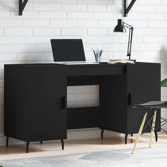 Product photograph of Waterford Wooden Computer Desk With 2 Doors In Black from Furniture in Fashion
