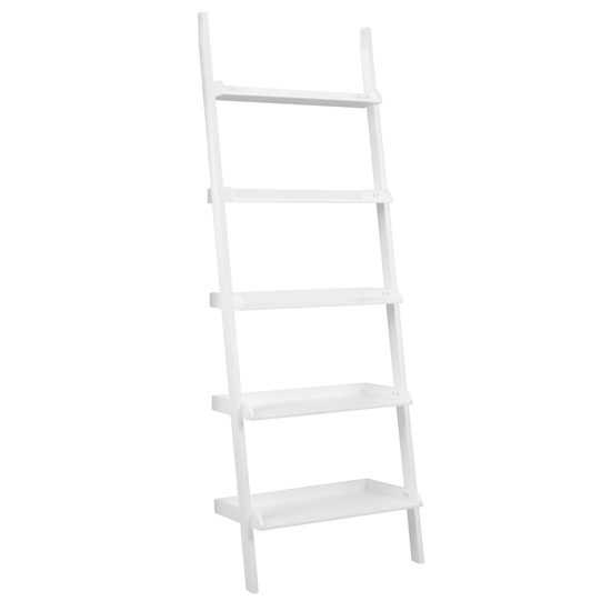 Read more about Waterville wooden ladder style 5 tier bookcase in matt white