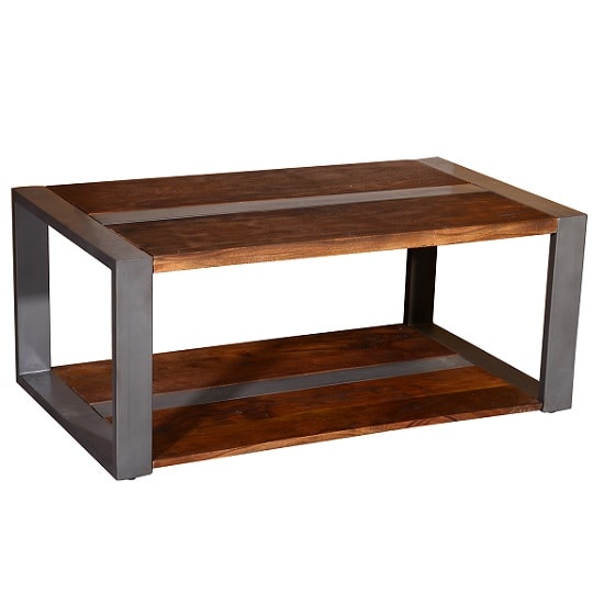 Watford Wooden Coffee Table In Acacia Wood And Chrome 32502