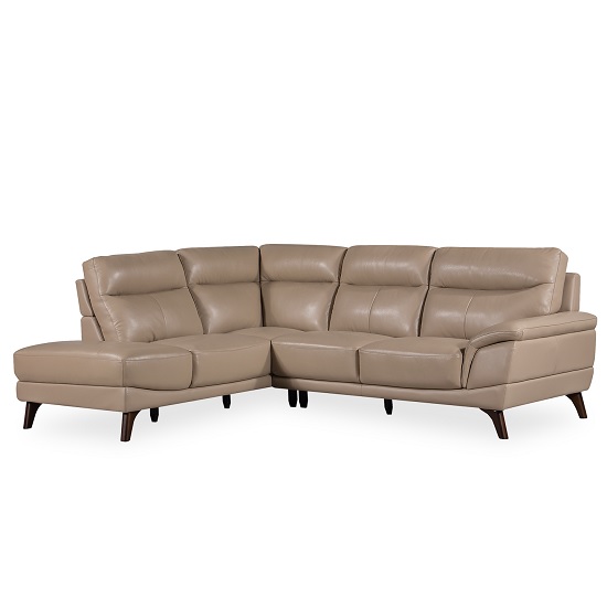 Watham Left Corner Sofa In Taupe Faux Leather With Wooden Legs