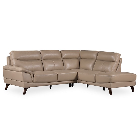 Watham Right Corner Sofa In Taupe Faux Leather With Wooden Legs