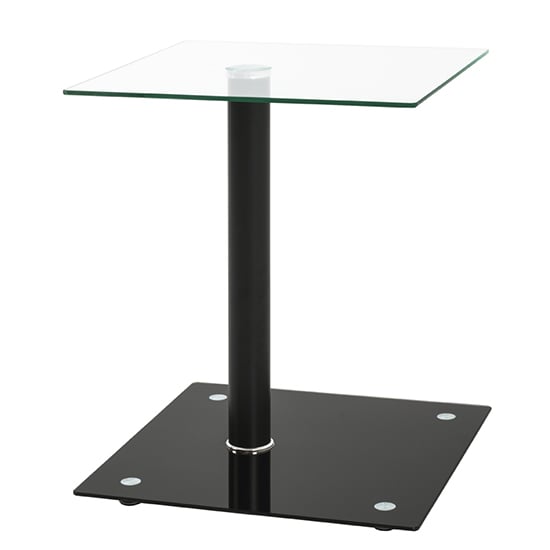 Photo of Watkins square clear glass side table with black base