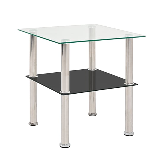 Watkins Square Clear Glass Side Table With Black Glass Shelf