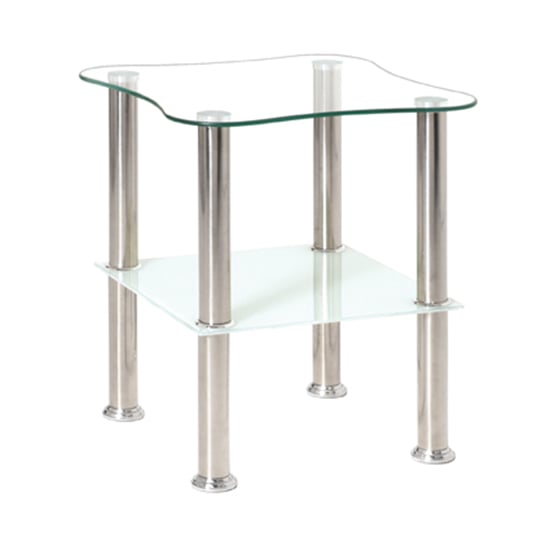 Watkins Square Clear Glass Side Table With White Glass Shelf