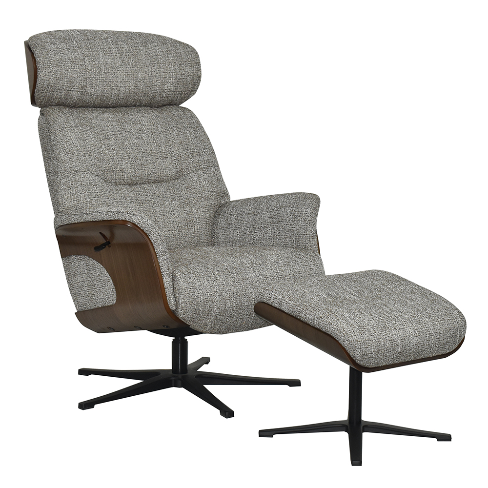 Watseka Fabric Recliner Chair With Stool In Cocoa