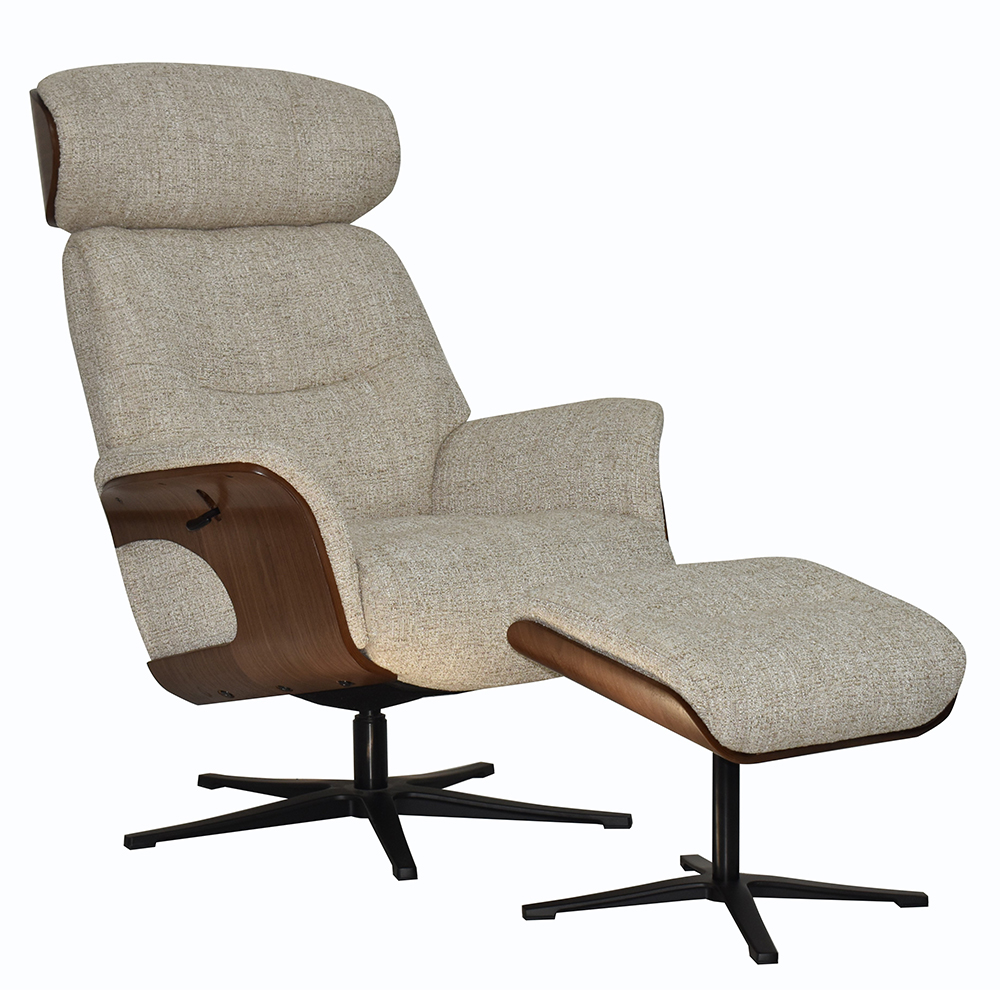 Watseka Fabric Recliner Chair With Stool In Oatmeal