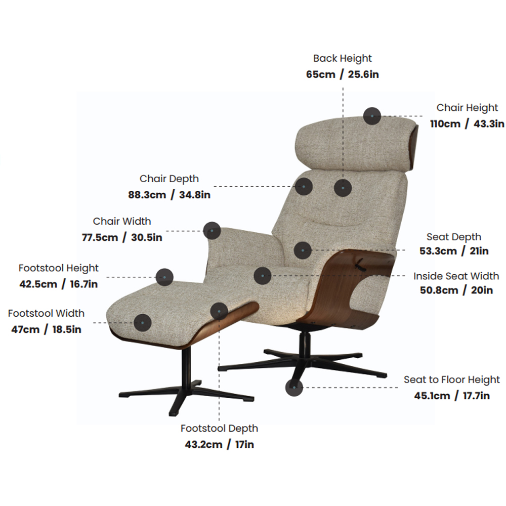 Watseka Fabric Recliner Chair With Stool In Oatmeal
