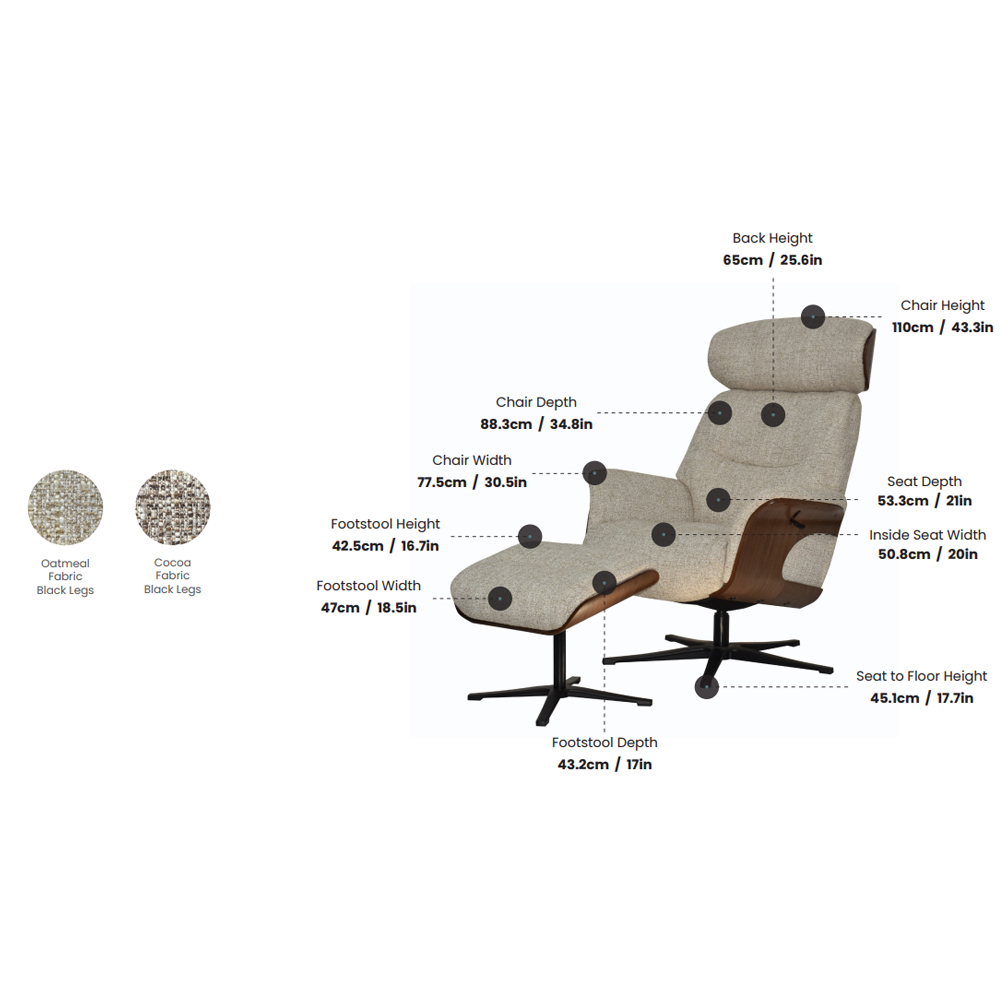 Watseka Fabric Recliner Chair With Stool In Oatmeal