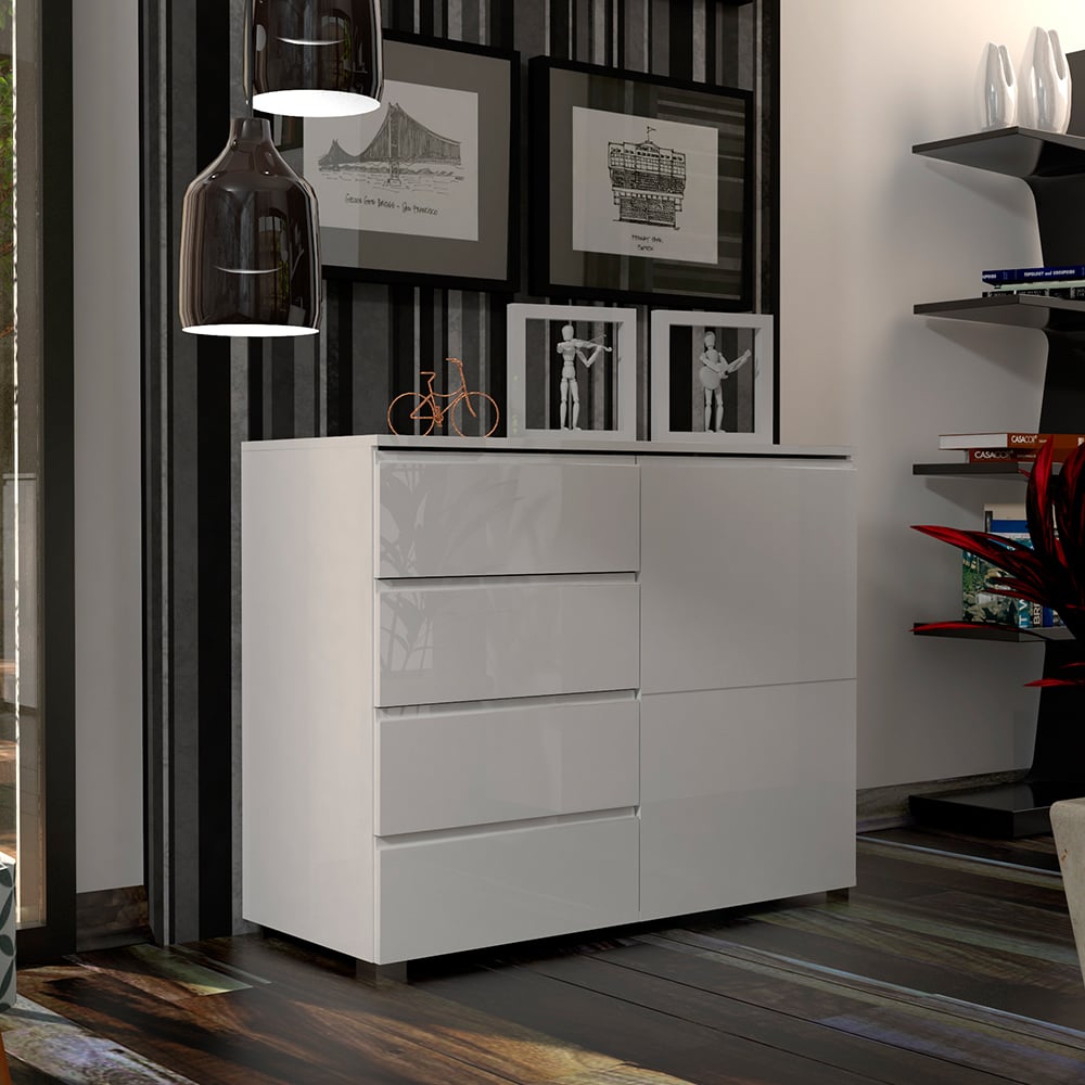 Read more about Selene high gloss sideboard with 1 door 4 drawers in white