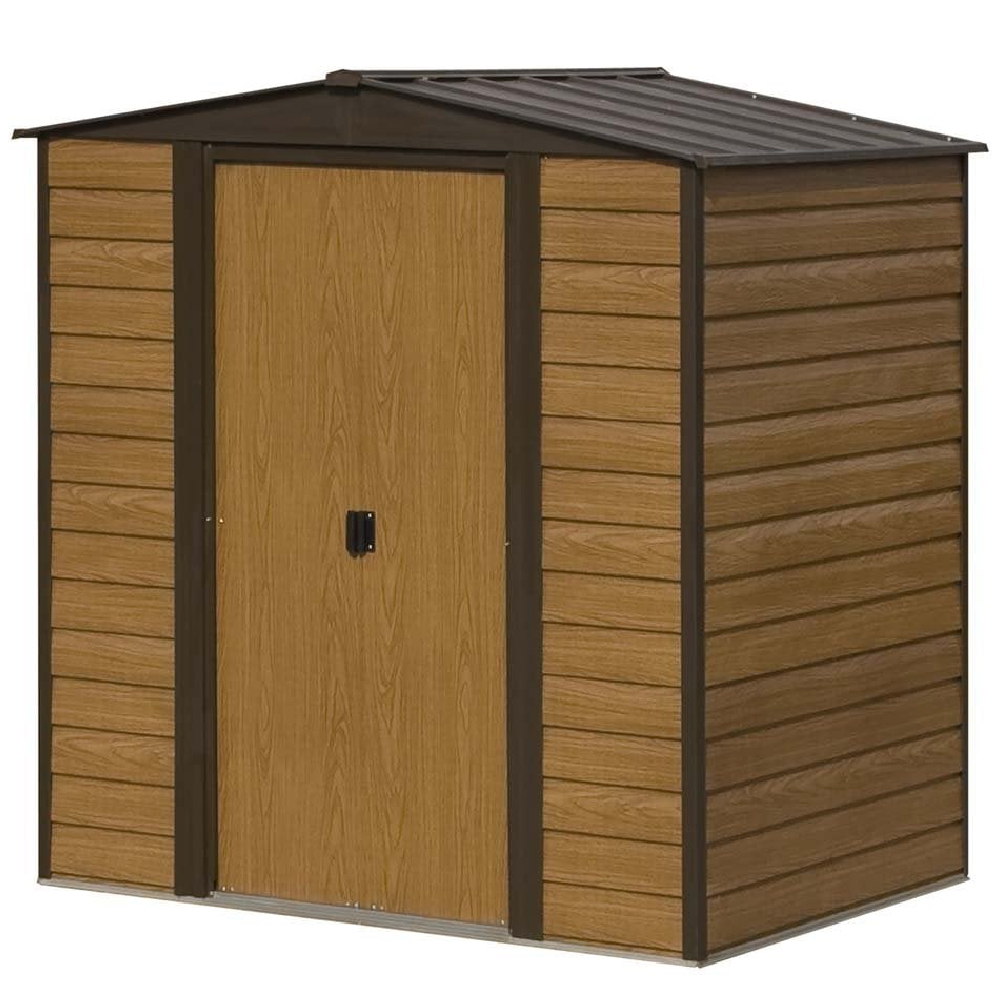 Watten Metal Garden Shed With Assembly In Oak And Black 6x5
