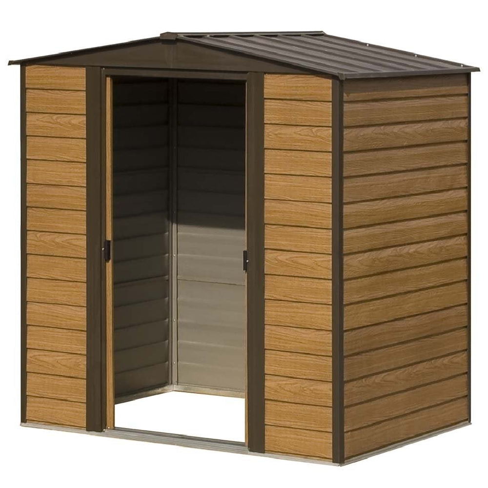 Watten Metal Garden Shed With Assembly In Oak And Black 6x5