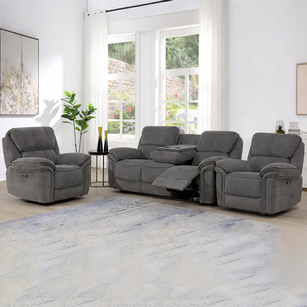 Wauchula Fabric Electric Recliner 3+1+1 Seater Sofa Set - Stone