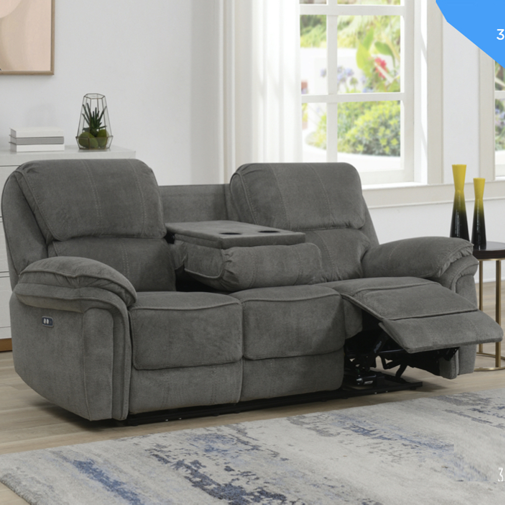 Wauchula Fabric Electric Recliner 3 Seater Sofa - Stone