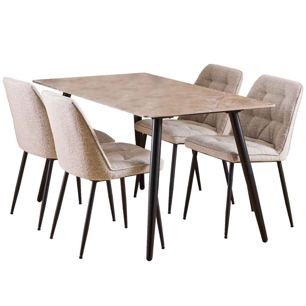 Waukee Ceramic Dining Table With 4 Chairs - Brown And Beige