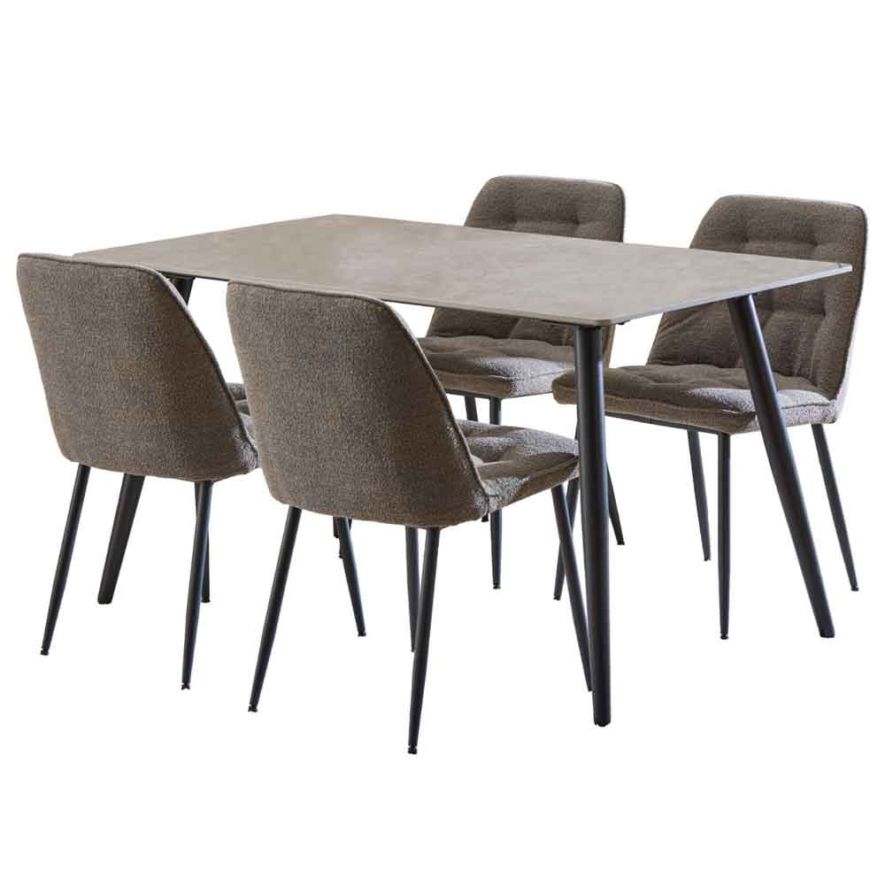 Waukee Ceramic Dining Table With 4 Chairs - Brown And Taupe