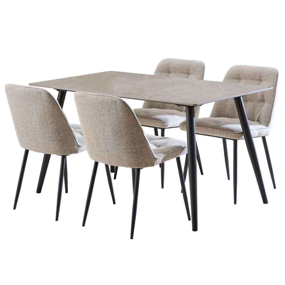 Waukee Ceramic Dining Table With 4 Chairs - Grey And Beige