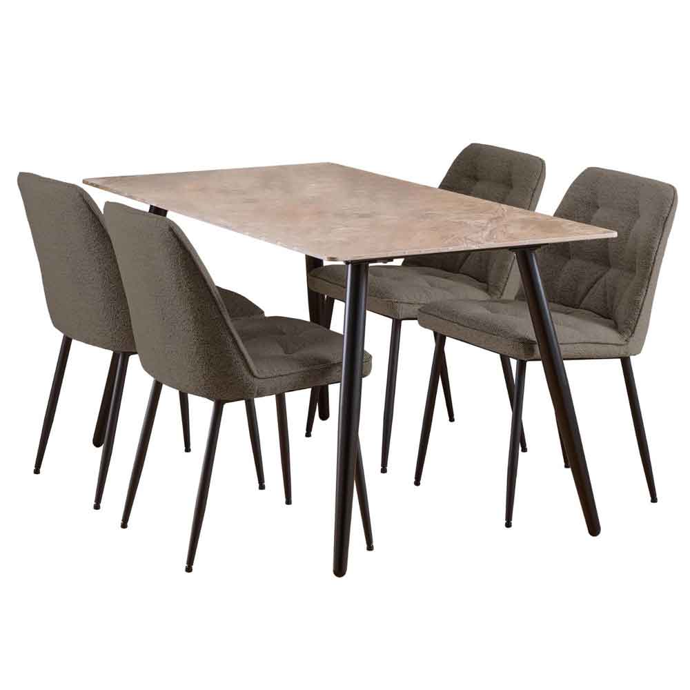 Waukee Ceramic Dining Table With 4 Chairs - Grey And Taupe
